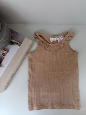 Jamie Kay Beige/Tan Ruffle-Trim Knit Tank Top - Girls Pointelle